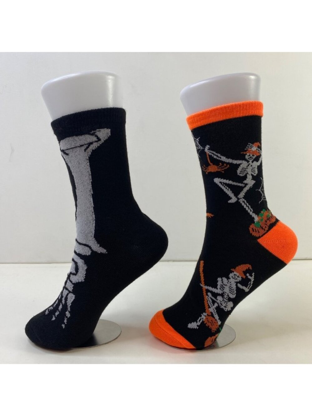 Black Halloween Socks With Skeleton & Pumpkin Party Print Orange Heels & Glow Bo